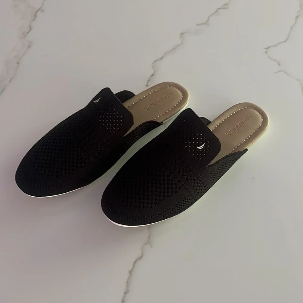 Nautica Ladies Black Knit Slip On Loafers Mules